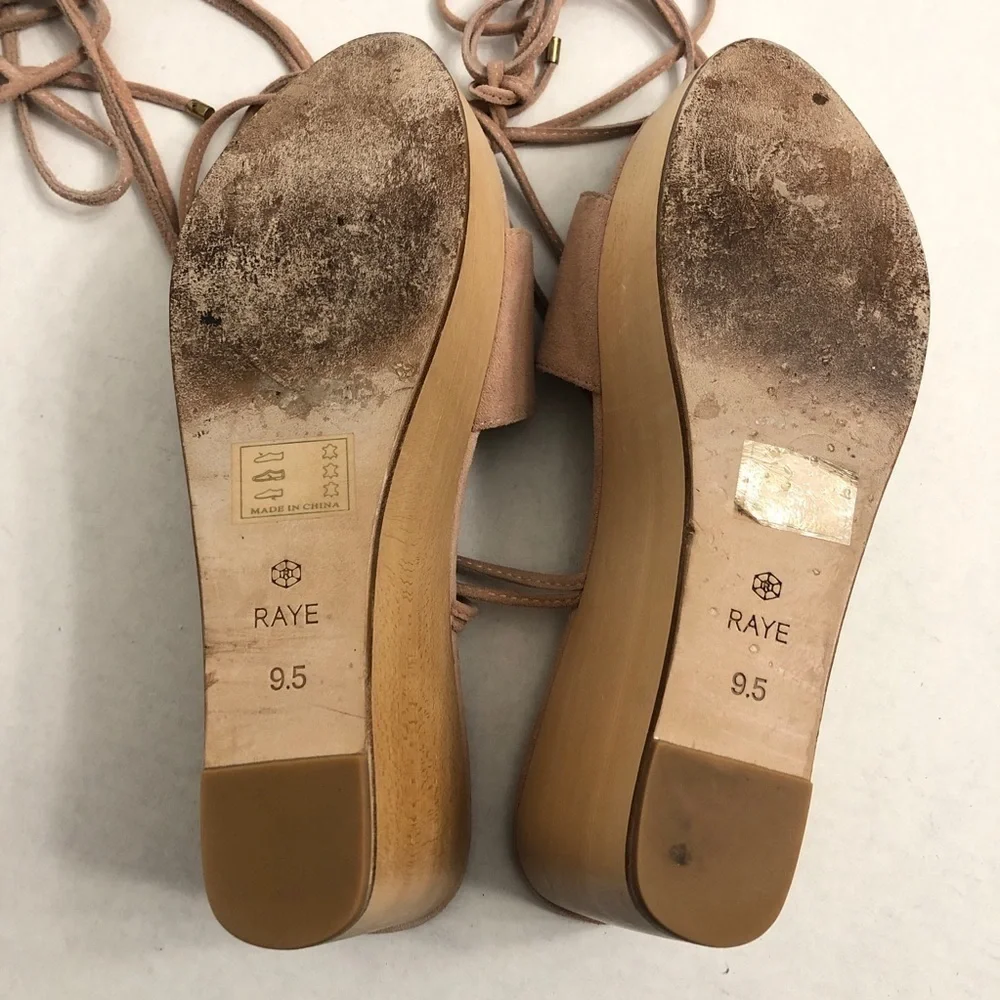 Raye Finley Ankle Tie Wedge Sandal in Ballet Pink Suede